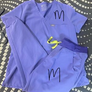 Figs Lavender Scrub Set with Lime Accent